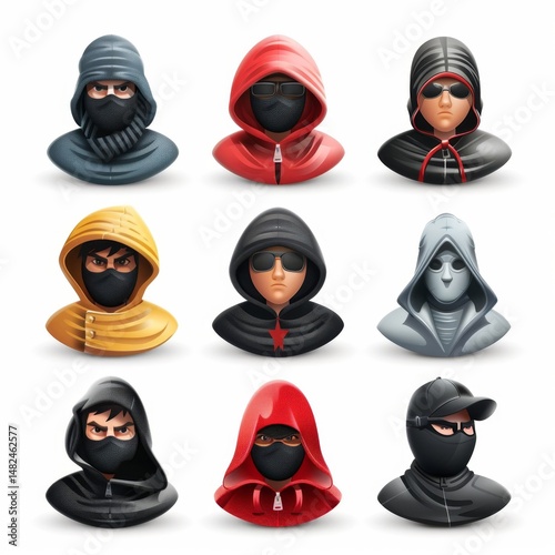 Thief icon, criminal person sign, bandit in mask, burglar silhouette, killer, gangster or robber in balaclava