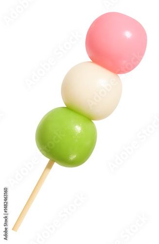 hanami dango isolated on transparent background, png file,  japanese sweet, dango, dumpling, rice flour, round, skewer	