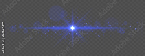 Light flare with horizontal glow rays and soft bokeh sparkles on transparent background. Elegant vector effect for festive, cinematic, or digital design.