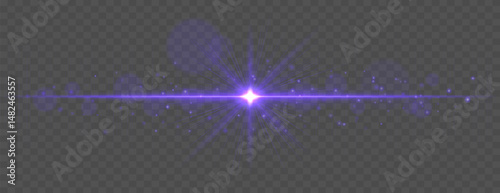 Light flare with horizontal glow rays and soft bokeh sparkles on transparent background. Elegant vector effect for festive, cinematic, or digital design.