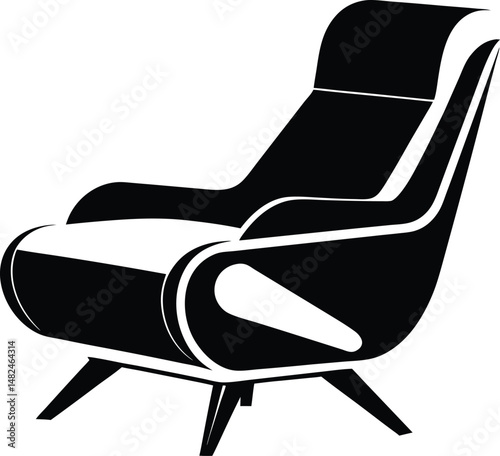 Recliner chair silhouette, Silhouette of a recliner chair with an extended footrest and shown in side view vector art illustration