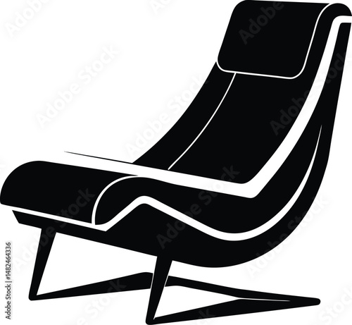 Recliner chair silhouette, Silhouette of a recliner chair with an extended footrest and shown in side view vector art illustration