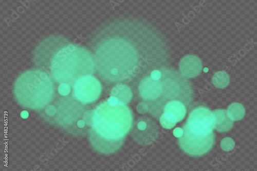 Bokeh background with soft glowing circles on transparent backdrop. Gentle blur light effect for romantic, abstract, or decorative vector design and overlays.