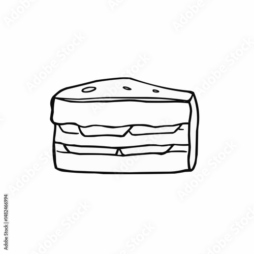 Cake Slice in Black and White Line Art.