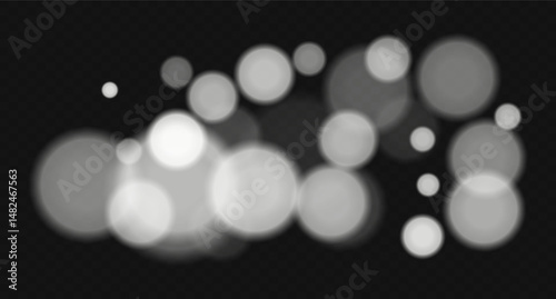 Color bokeh cloud with soft glowing circles and heavy blur on dark background. Abstract light overlay for elegant, minimal, or dreamy vector designs.