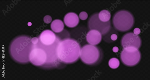 Color bokeh cloud with soft glowing circles and heavy blur on dark background. Abstract light overlay for elegant, minimal, or dreamy vector designs.