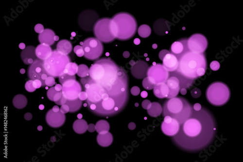Deep bokeh lights on black background with glowing blurry circles. Futuristic and dreamy vector overlay for digital, abstract, or night-themed designs.
