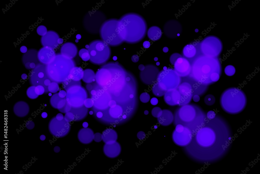 Deep bokeh lights on black background with glowing blurry circles. Futuristic and dreamy vector overlay for digital, abstract, or night-themed designs.