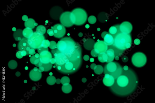 Deep bokeh lights on black background with glowing blurry circles. Futuristic and dreamy vector overlay for digital, abstract, or night-themed designs.