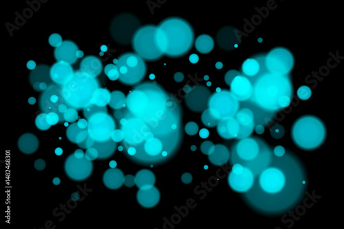 Deep bokeh lights on black background with glowing blurry circles. Futuristic and dreamy vector overlay for digital, abstract, or night-themed designs.