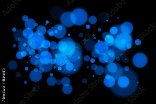 Deep bokeh lights on black background with glowing blurry circles. Futuristic and dreamy vector overlay for digital, abstract, or night-themed designs.