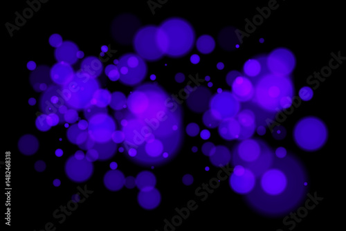 Deep bokeh lights on black background with glowing blurry circles. Futuristic and dreamy vector overlay for digital, abstract, or night-themed designs.