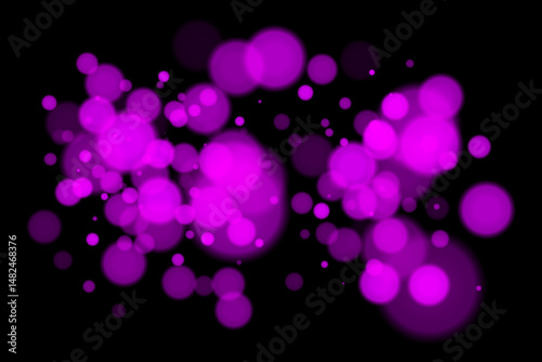 Deep bokeh lights on black background with glowing blurry circles. Futuristic and dreamy vector overlay for digital, abstract, or night-themed designs.