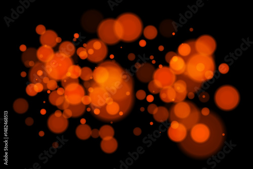 Deep bokeh lights on black background with glowing blurry circles. Futuristic and dreamy vector overlay for digital, abstract, or night-themed designs.