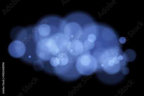 Color bokeh cloud with glowing soft circles on black background. Elegant light blur effect for abstract, dreamy, or minimal vector overlays and digital design.