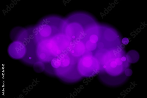 Color bokeh cloud with glowing soft circles on black background. Elegant light blur effect for abstract, dreamy, or minimal vector overlays and digital design.