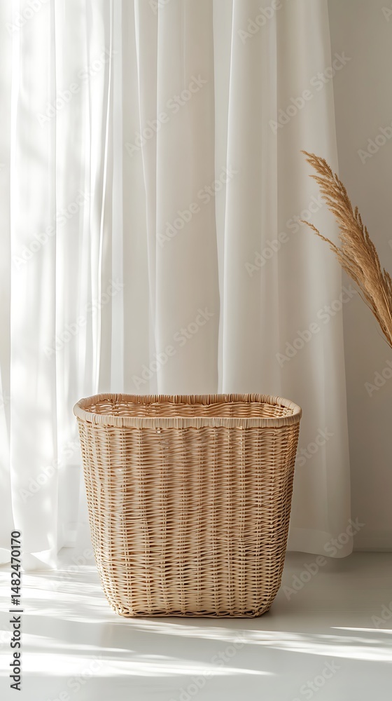 Fototapeta premium Laundry Basket Mockup with Woven Pattern | Plastic Storage Design Display