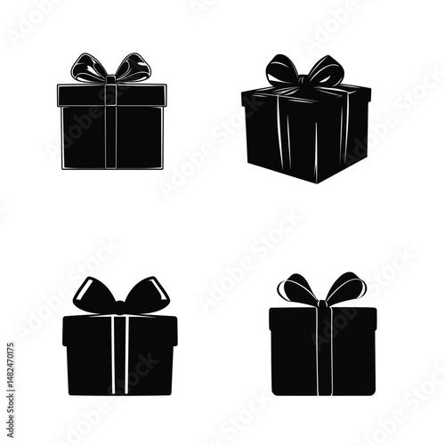 Gift box icon and vector with ribbon and bow. Isolated flat design for packaging, rewards, promotions, giveaways, branding, loyalty programs, ecommerce, and marketing visuals.