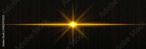 Bright horizontal light flare with glowing rays and subtle streaks on dark background. Clean, minimal vector effect for digital design and highlights.