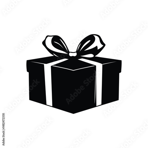 Gift box icon and vector with ribbon and bow. Isolated flat design for packaging, rewards, promotions, giveaways, branding, loyalty programs, ecommerce, and marketing visuals.