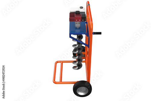 HOLE DIGGER GASOLINE AUGER SOIL Drilling HANDHELD MACHINE FOR EARTH GROUND, Portable with Wheels for Easy Transport, Manual Engine Spiral Drill Bit, Agricultural Construction, Hand-Operated on a PNG