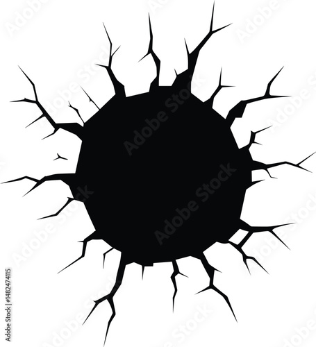 White wall with slight crack, simple black outline vector silhouette on white background in centre

