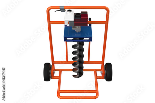 HOLE DIGGER GASOLINE AUGER SOIL Drilling HANDHELD MACHINE FOR EARTH GROUND, Portable with Wheels for Easy Transport, Manual Engine Spiral Drill Bit, Agricultural Construction, Hand-Operated on a PNG