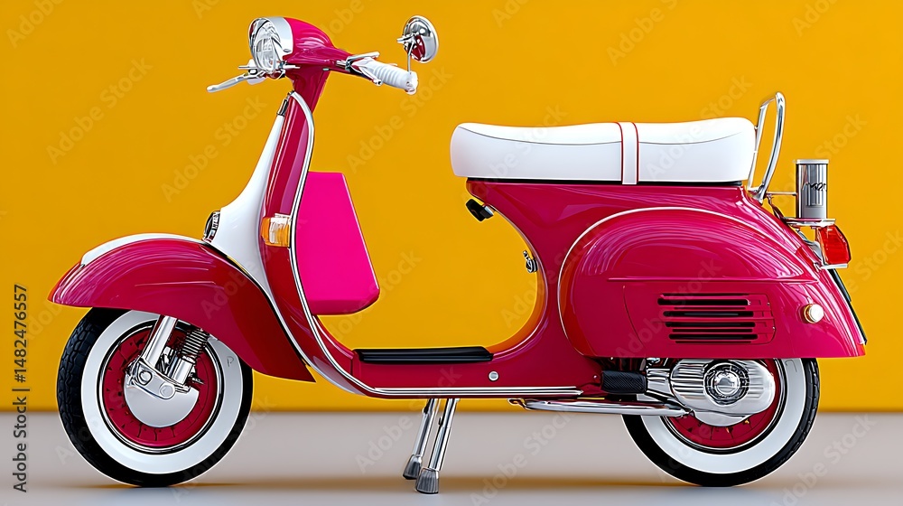 Obraz premium Bright Red Electric Scooter with Stylish Design Against Vivid Yellow Background