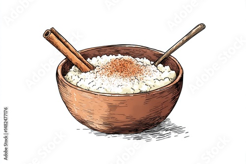 Rice Pudding Bowl Cinnamon Spice Treat.