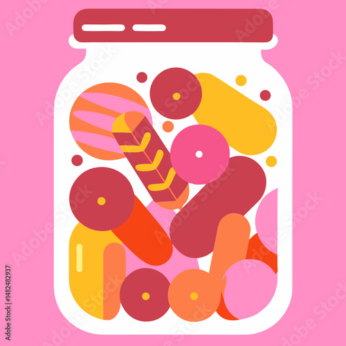 Colorful Pickled Vegetables in Glass Jar Illustration