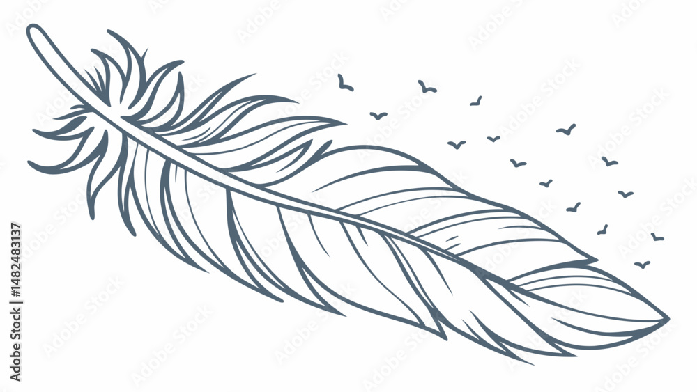Obraz premium Stylized Feather Falling with Birds Vector Art