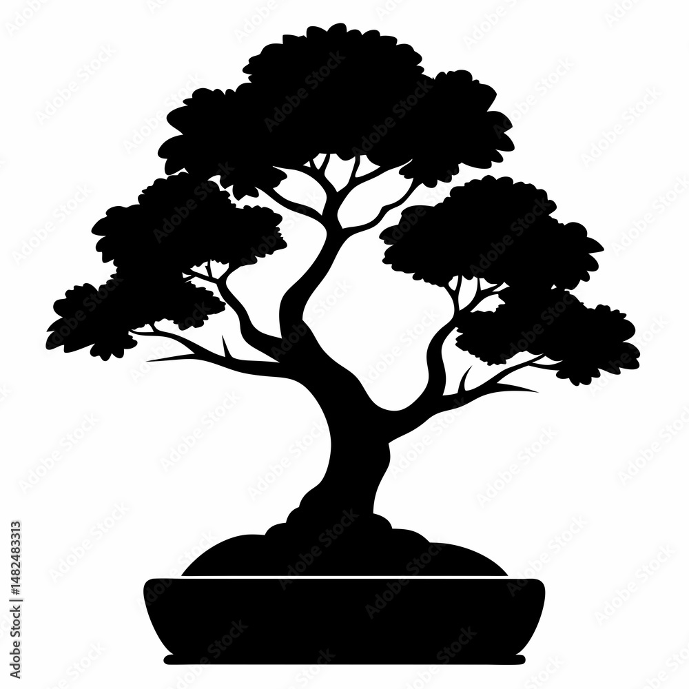 Fototapeta premium Twin Trunk Bonsai Tree Black Silhouette