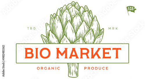 Artichoke, vegetable. Tag, label, sign, vintage retro print, black white artichoke drawing, sketch ink pencil draw, engrave old school style. Sketch artwork silhouette artichoke. Vector Illustration