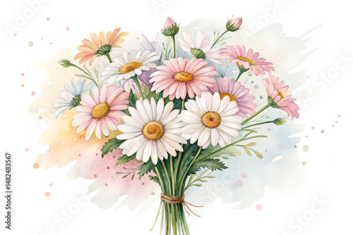Watercolor Daisy Bouquet Isolated on Transparent Background