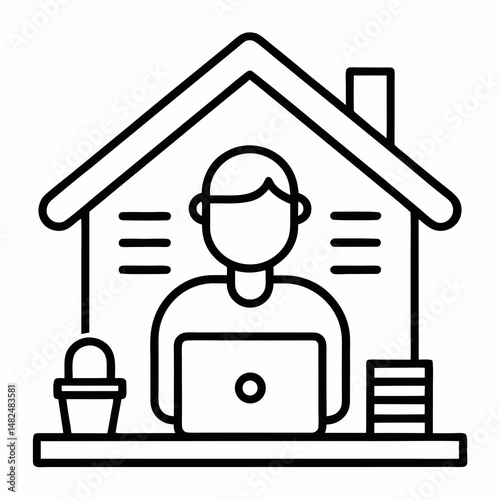 Work From Home Outline Icon on White