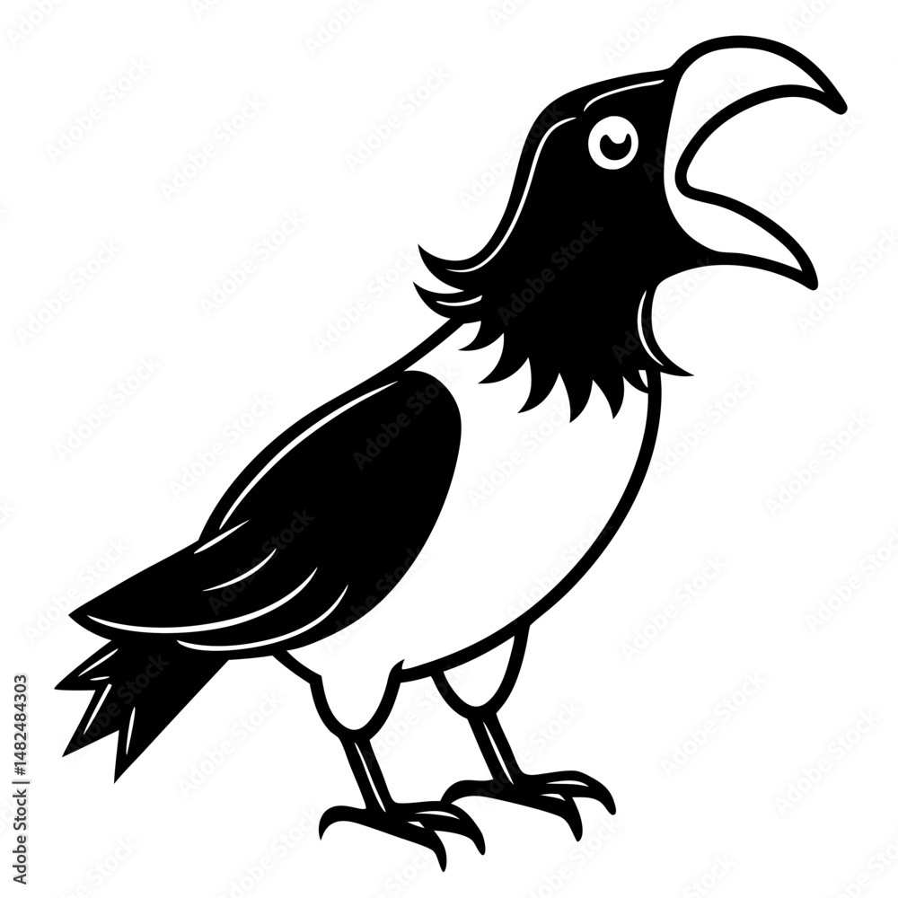 Fototapeta premium Caw Loud Crow Black and White Vector