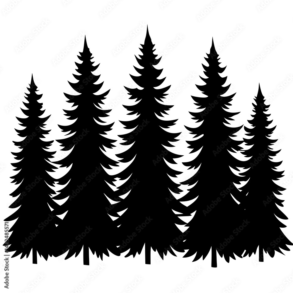 Fototapeta premium Pine Tree Forest Silhouette Vector Illustration