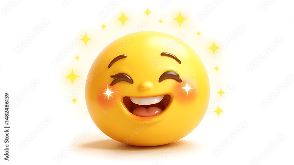 Fototapeta premium Excited emoji with glowing star eyes on bright white background