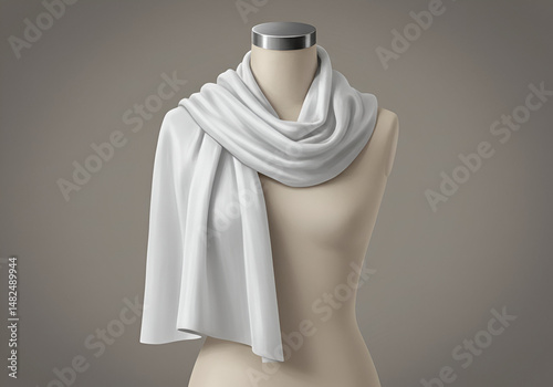 Elegant White Scarf Draped on Mannequin