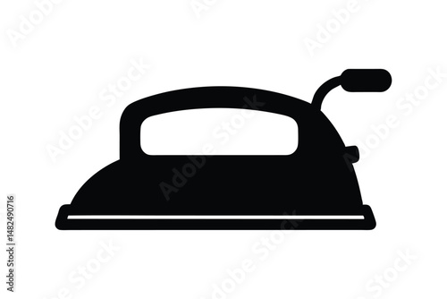 Silhouette art illustration of an antique iron with a wooden handle.eps