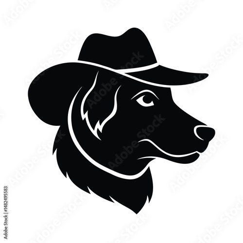 dog head with cowboy hat silhouette