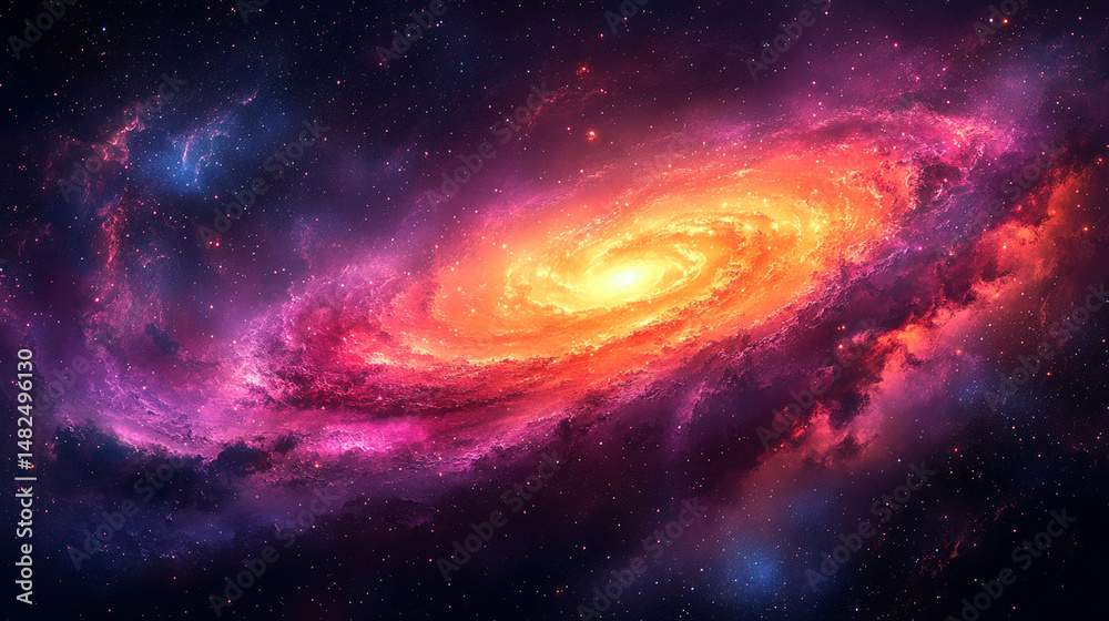 Obraz premium Colorful spiral galaxy in deep space filled with vibrant nebulae and stars.