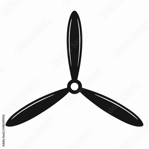 Simple black and white airplane propeller with three blades on white background