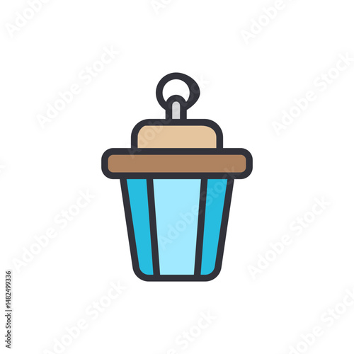 Stylized Blue Lantern With Brown Accents On A Transparent Canvas