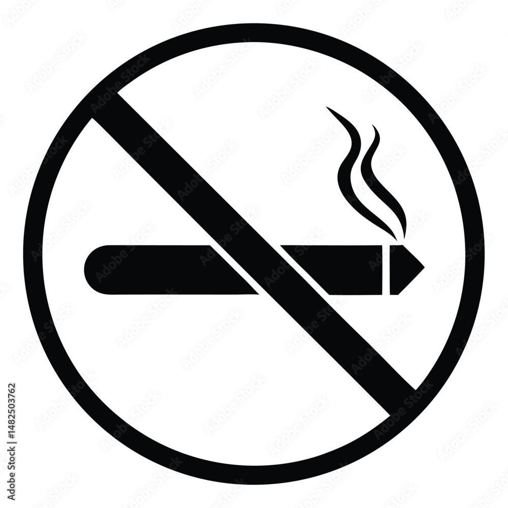 No smoking sign in black and white warning symbol for prohibition area No smoking sign in black and white warning symbol for prohibition area