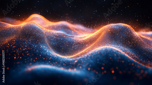 Abstract fiery digital waves in blue and orange.