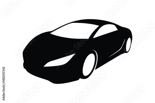 Black Sports Car Silhouette Vector – Modern Racing Vehicle Clipart Design