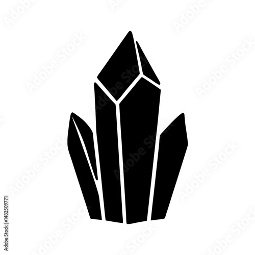 Black silhouette of a crystal cluster against a white background design