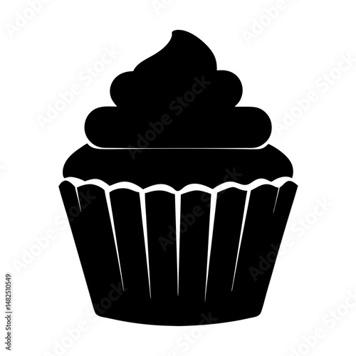 Black silhouette of a delicious cupcake with generous frosting swirl