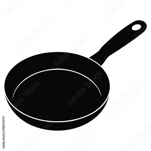 Black and white silhouette of a frying pan for cooking and culinary themes